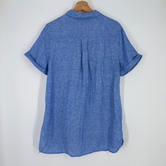 Christian‎ Siriano Blue 100% Linen Short Sleeve Button Up Shirt Tunic Large - Picture 6 of 7